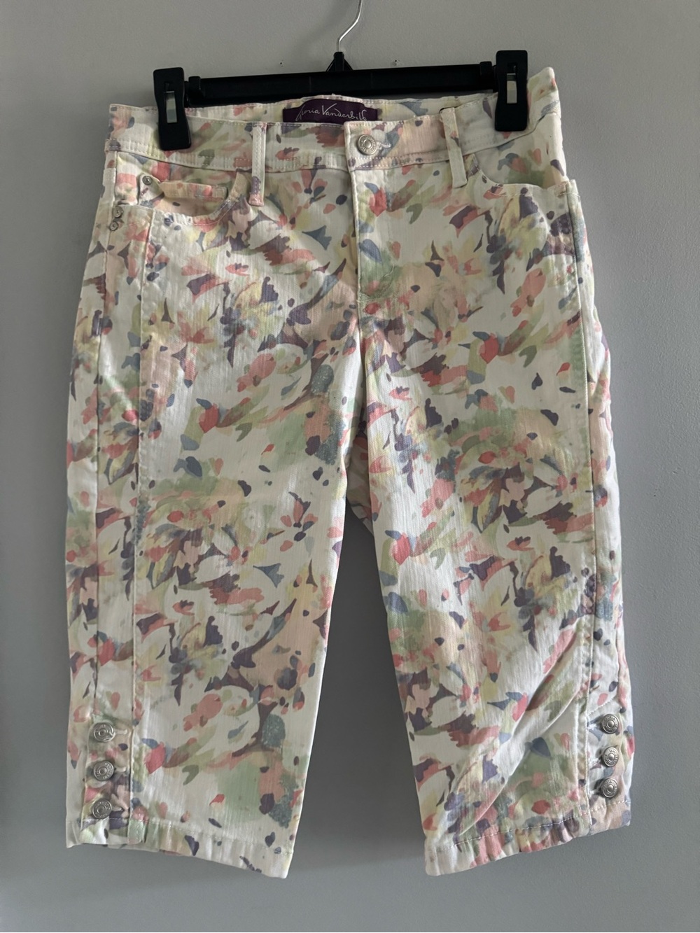 Gloria Vanderbilt 6P Floral Skimmer Jeans Pastel Cropped Capri Jeans